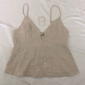 Abercrombie & Fitch Women's Linen-Blend Beaded Cami Oatmeal M